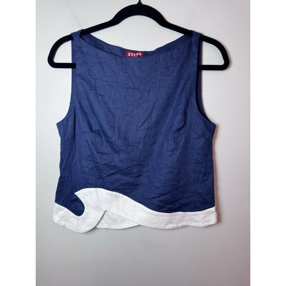 STAUD Raphael linen top Sleeveless Navy/white Sz S NEW $195 - Picture 4 of 8